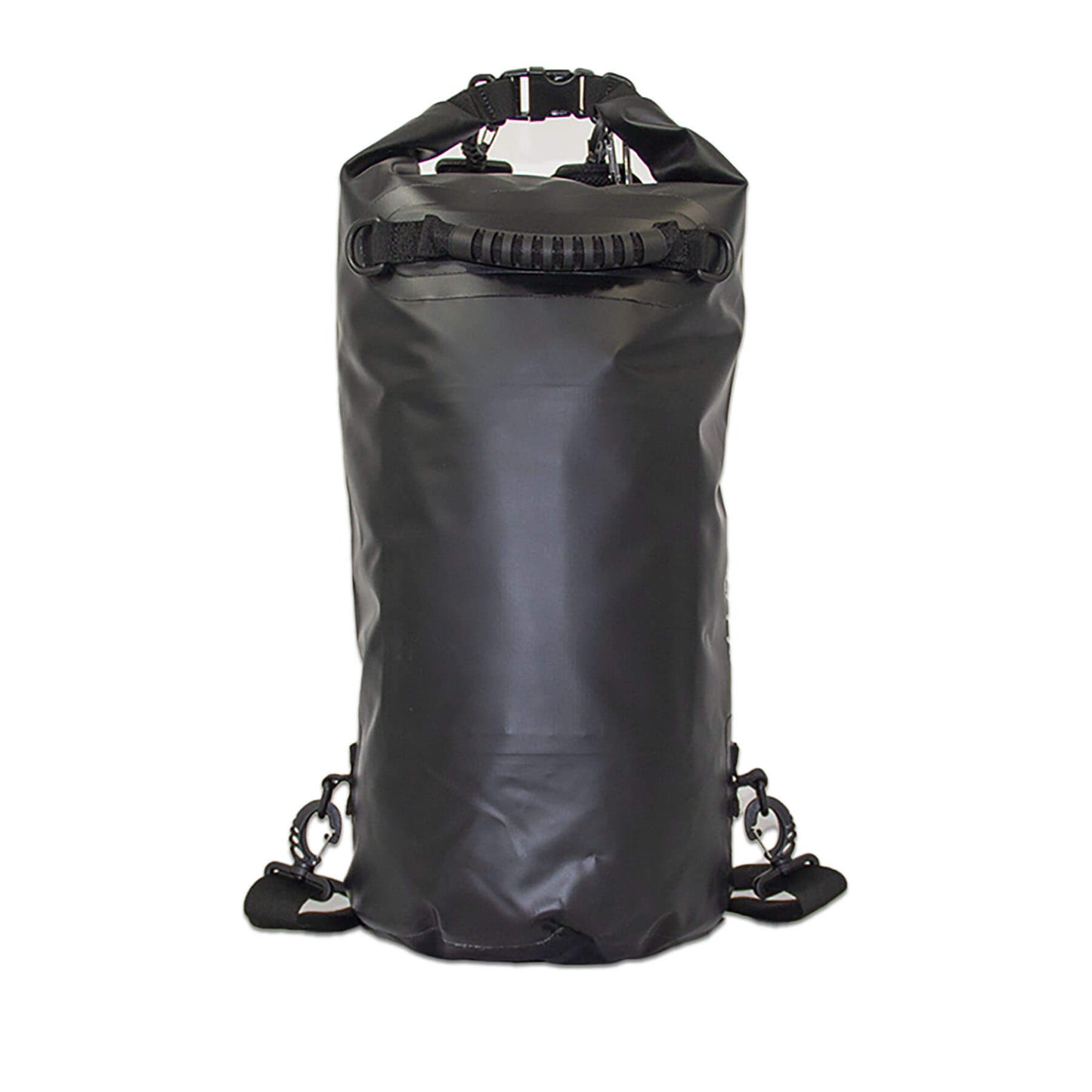 dry bag for kayaking 20 litres with detachable comfort straps, D rings and handle in black front view