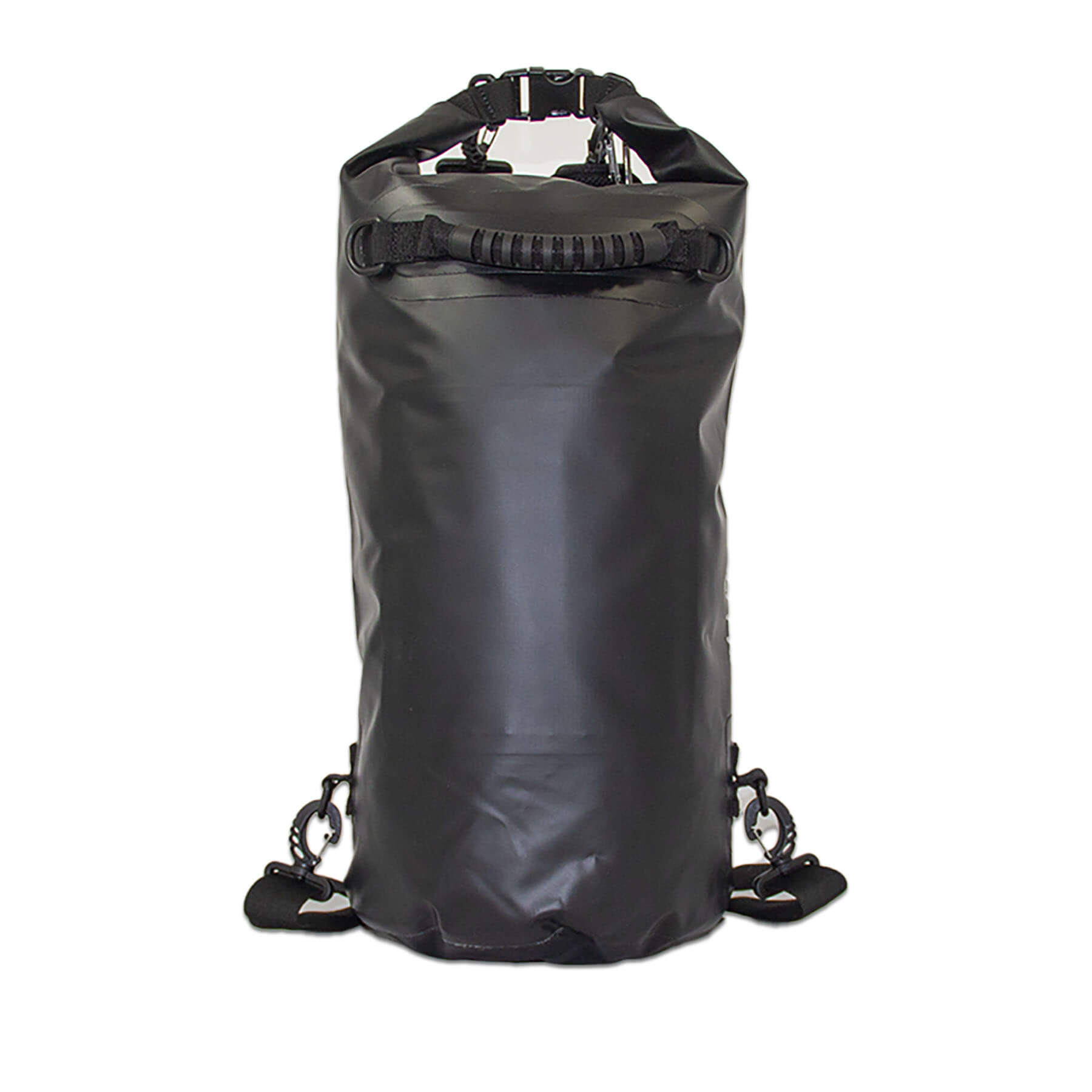 dry bag for kayaking 20 litres with detachable comfort straps, D rings and handle in black front view