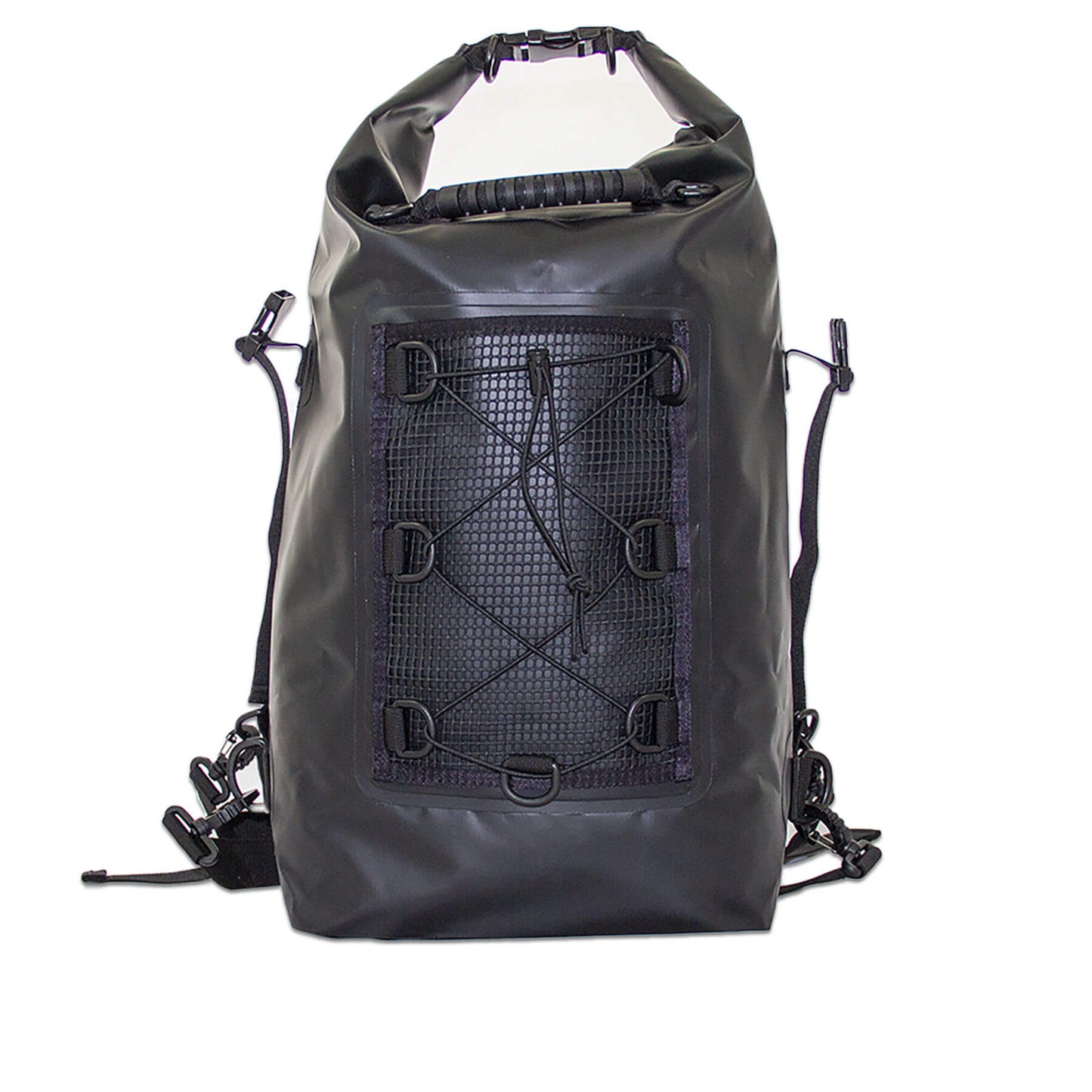 showing roll top closure best for water sports with the large black dry bag by salty kit