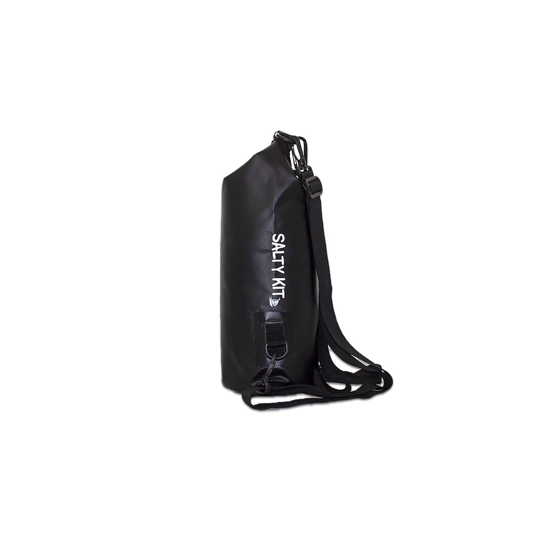 wet dry bag 5 litres a handy grab size with detachable straps and carabiner  in black the view of the side