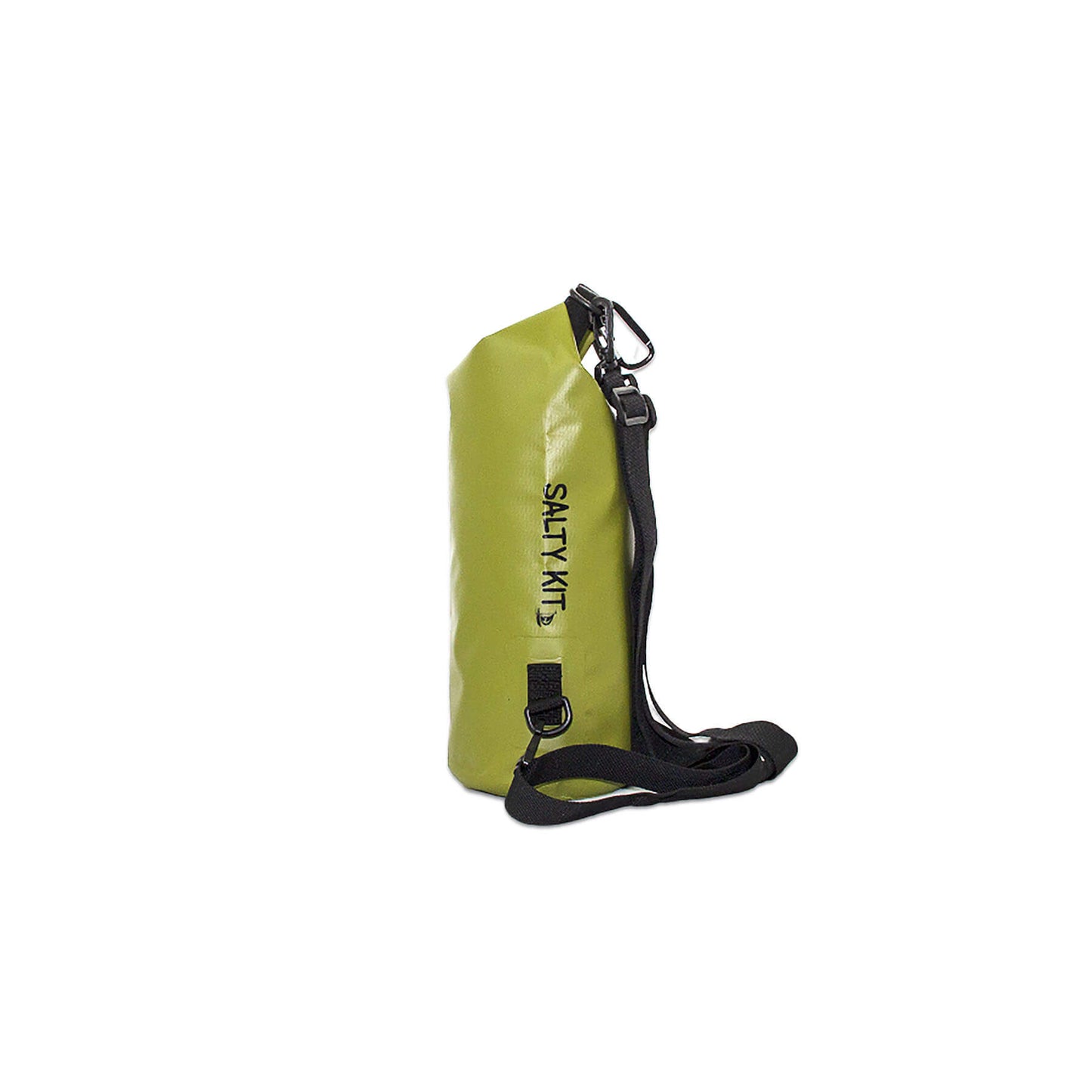 waterproof dry bag 5 litres a handy grab size with detachable straps and carabiner in olive the side view