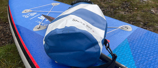 an image taken by Sarah Thornely of Paddler Magazine of the nautical look backpack on a paddleboard.  Sarah did a wonder review of this bag which you can read on this page. 