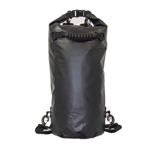 waterproof dry bag 20 litres with detachable comfort straps, D rings and handle in black front view