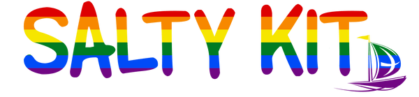 a pride image of the salty kit logo in rainbow colours. 
