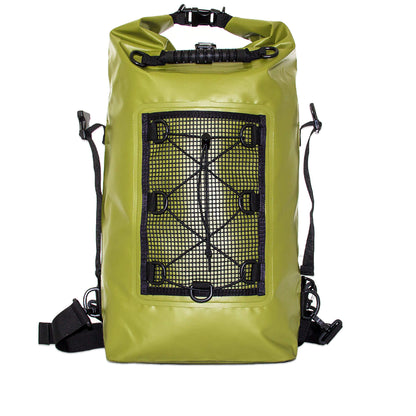 waterproof dry bag backpack 30 litres in olive front view