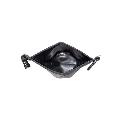 waterproof dry bag 5 litres a handy grab size with detachable straps and carabiner  in black the view of the inside 