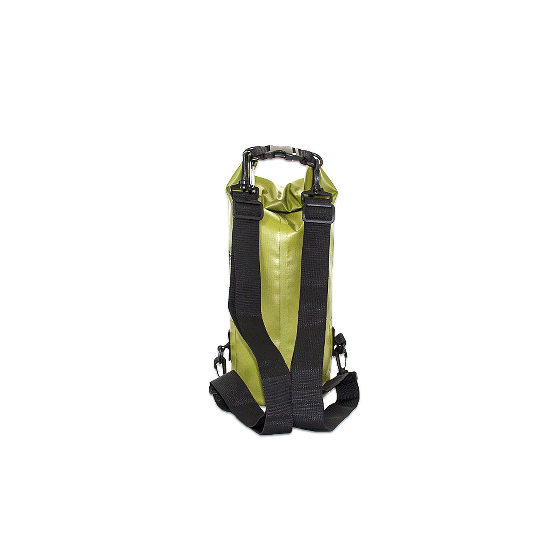 waterproof dry bag 5 litres a handy grab size with detachable straps and carabiner  in olive the back view