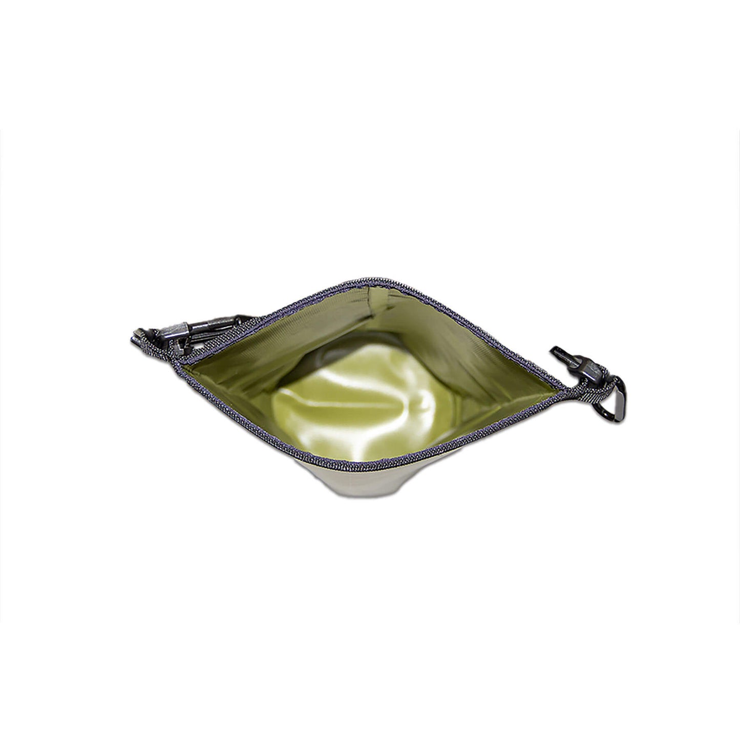 waterproof dry bag 5 litres a handy grab size with detachable straps and carabiner  in olive the inside view