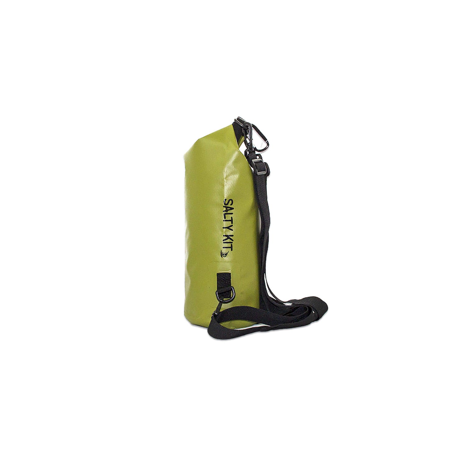 waterproof dry bag 5 litres a handy grab size with detachable straps and carabiner  in olive the side view